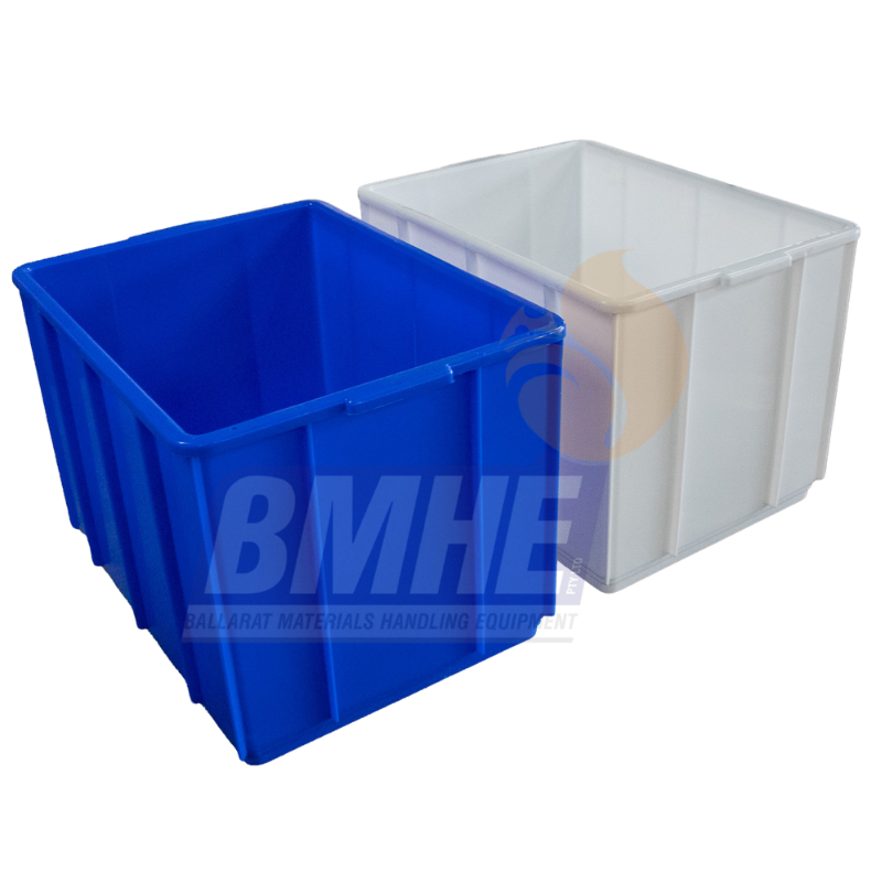 Two rectangular boxes lined up next to each other left one is blue, right one is white.