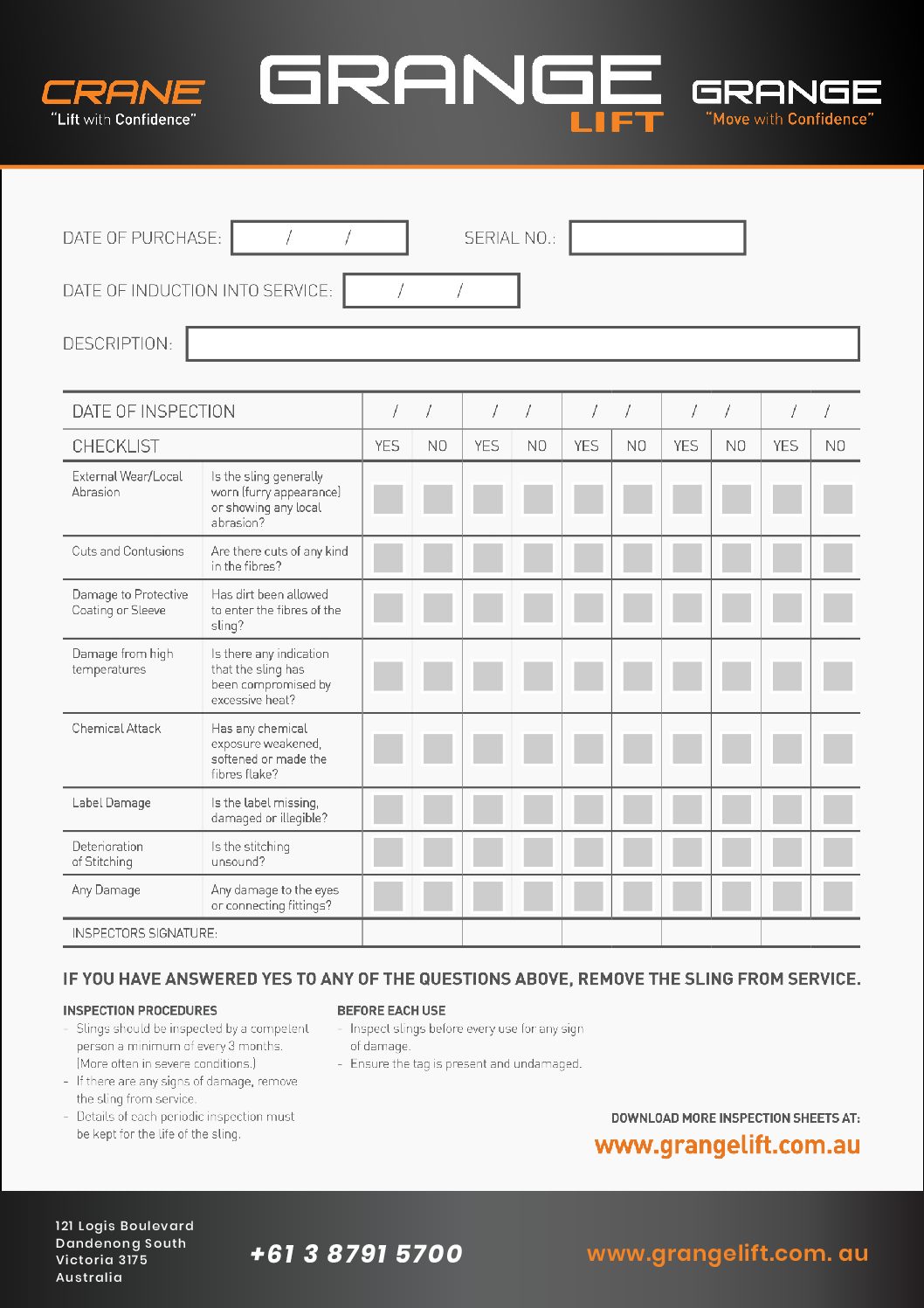 Lifting Sling Inspection Form