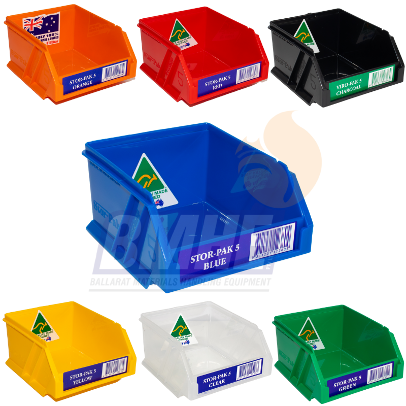 Multiple Stor-Paks showcasing the variety of colours the containers come in.